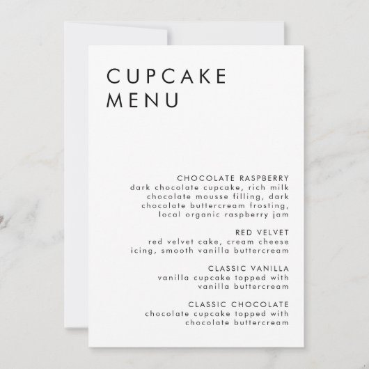 Minimalistische bruiloft Dessert Bar Cupcake Menu Kaart (Voorkant)
