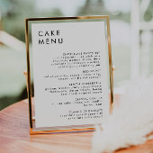 Minimalistische bruiloft dessert bar taart menu te poster