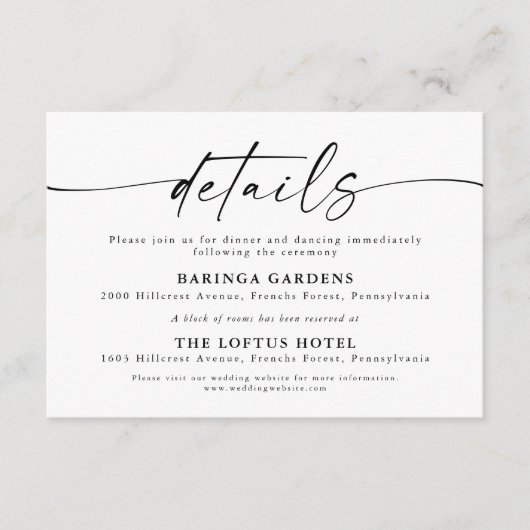 Minimalistische bruiloft details behuizing Kaart (Voorkant)