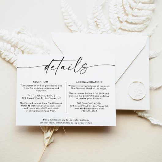 Minimalistische Bruiloft Details Kaart, Behuizing  Kaart