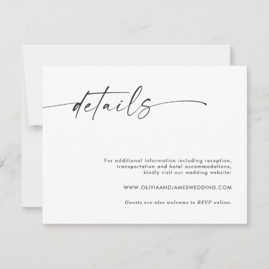 Minimalistische Bruiloft Details Kaart, Behuizing  Kaart (Voorkant)