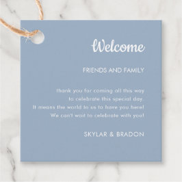 Minimalistische bruiloft Dusty Blue welkomstgesche Bedankjes Labels