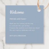 Minimalistische bruiloft Dusty Blue welkomstgesche Bedankjes Labels (Achterkant)