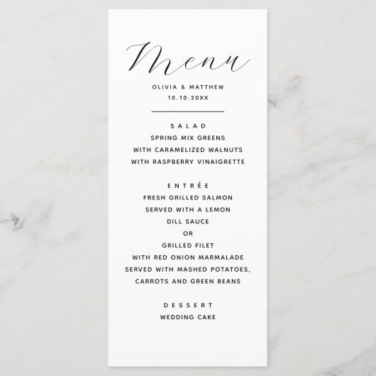 Minimalistische bruiloft | Elegant chique receptie Menu (Voorkant)