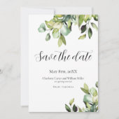 Minimalistische bruiloft | Elegant groen botanisch Save The Date (Voorkant)