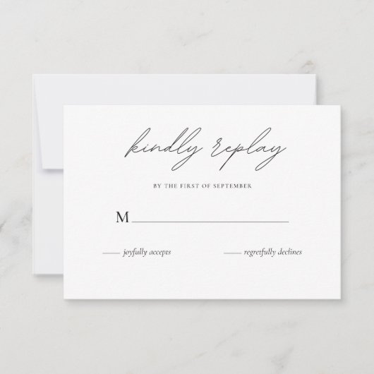 Minimalistische bruiloft Elegant Zwart & Wit RSVP Kaartje (Voorkant)