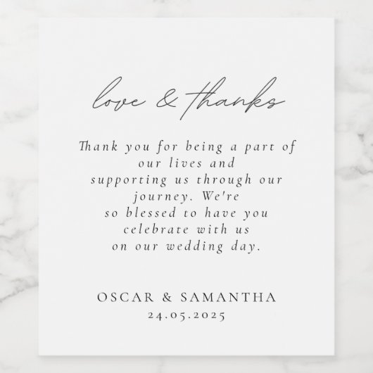 Minimalistische bruiloft Elegant Zwart & Wit Wijn Etiket (Enkel label)