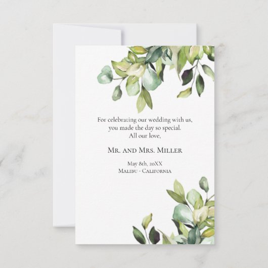 Minimalistische bruiloft Elegante Botanicals Bedankkaart (Achterkant)