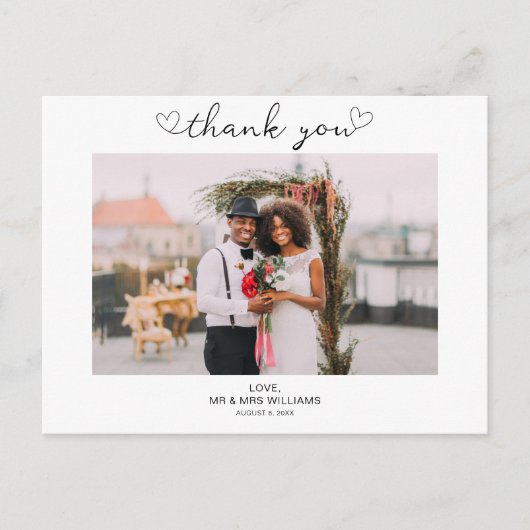 Minimalistische bruiloft Foto bedankt Post Card Briefkaart (Voorkant)