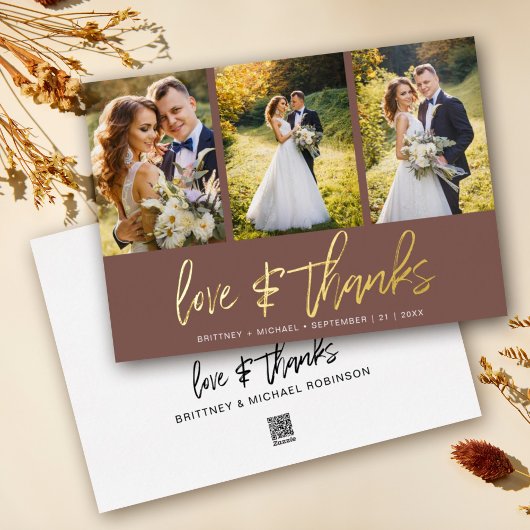 Minimalistische bruiloft foto collage Boho dank u Folie Uitnodiging