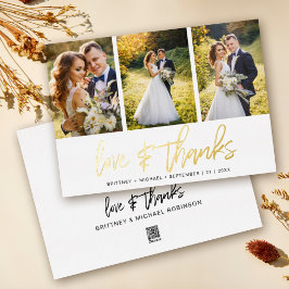 Minimalistische bruiloft foto collage dank u folie uitnodiging