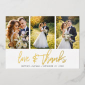 Minimalistische bruiloft foto collage dank u folie uitnodiging (Voorkant)
