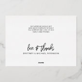 Minimalistische bruiloft foto collage dank u folie uitnodiging (Achterkant)