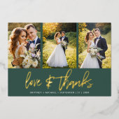 Minimalistische bruiloft foto collage groen dank u folie uitnodiging (Voorkant)