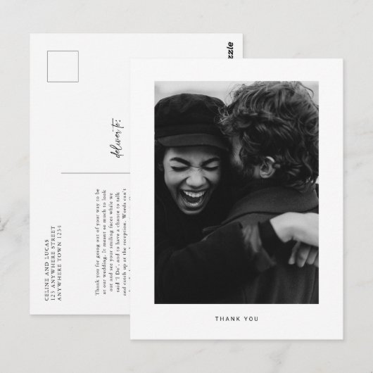 Minimalistische bruiloft Foto Dank u Briefkaart (Voorkant / Achterkant)