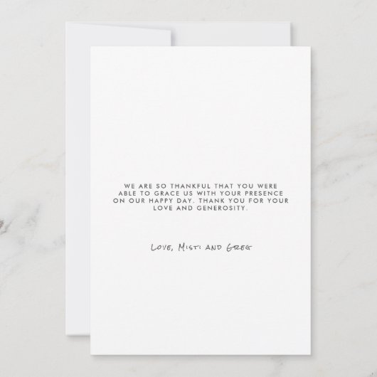 Minimalistische bruiloft Foto Dank u Flat Kaart (Achterkant)