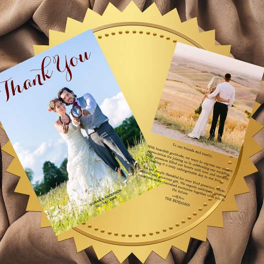 Minimalistische bruiloft foto modern script kallig bedankkaart