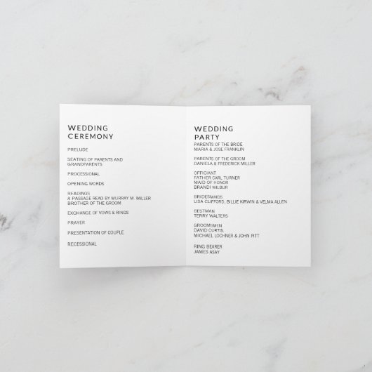 Minimalistische bruiloft gevouwen programma tijdli (Binnen)