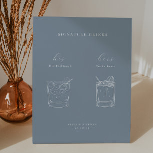Minimalistische bruiloft handtekening Drinken Reclamebord Met Voetstuk