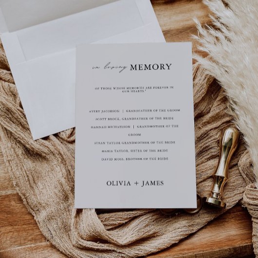 Minimalistische bruiloft in liefdevolle herinnerin kaart
