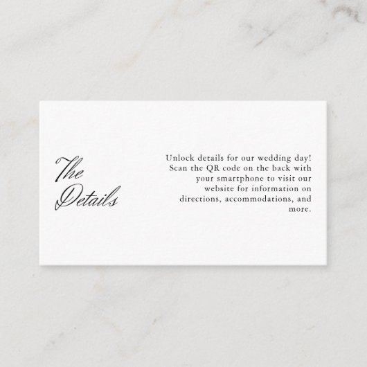 Minimalistische bruiloft kalligrafie QR Code Detai Informatiekaartje (Voorkant)