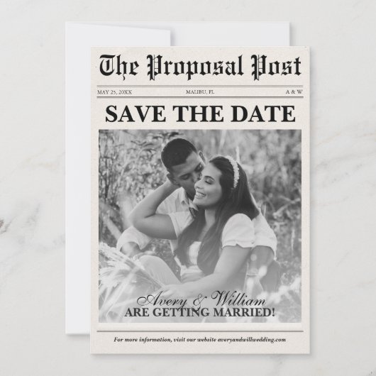  minimalistische bruiloft krant foto save the date (Voorkant)