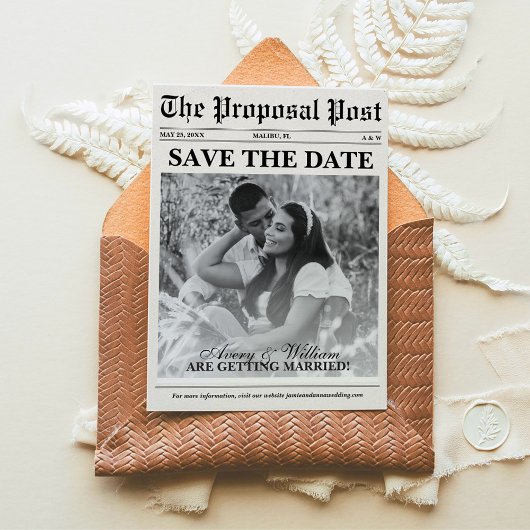  minimalistische bruiloft krant foto save the date