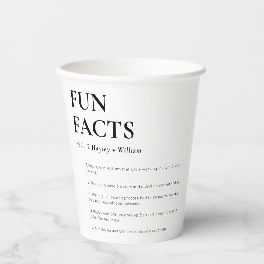 Minimalistische bruiloft leuk om te weten papieren bekers (Voorkant)