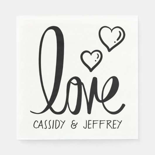 Minimalistische bruiloft liefde hart zwart wit bru servet (Voorkant)