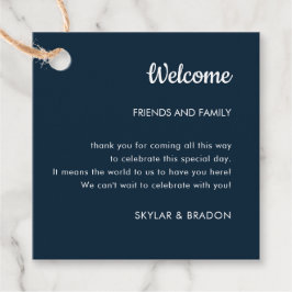 Minimalistische bruiloft marine blauw welkomstgesc bedankjes labels