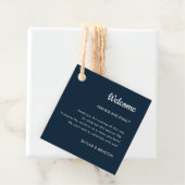 Minimalistische bruiloft marine blauw welkomstgesc bedankjes labels (In situ)