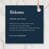 Minimalistische bruiloft marine blauw welkomstgesc bedankjes labels (Achterkant)