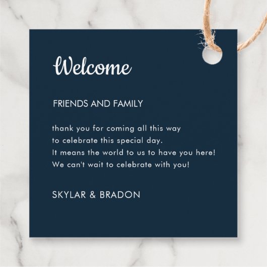 Minimalistische bruiloft marine blauw welkomstgesc bedankjes labels (Achterkant)