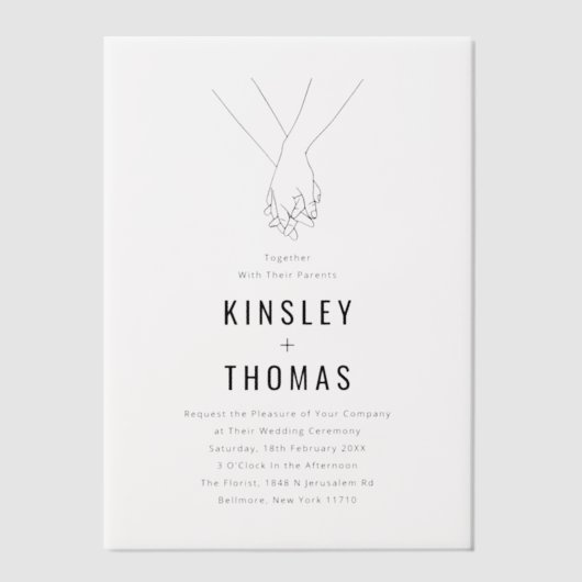 Minimalistische bruiloft met handen vellum uitnodigingen (Voorkant)