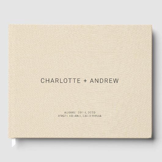 Minimalistische bruiloft monogram crème faux linne gastenboek (Voorkant)