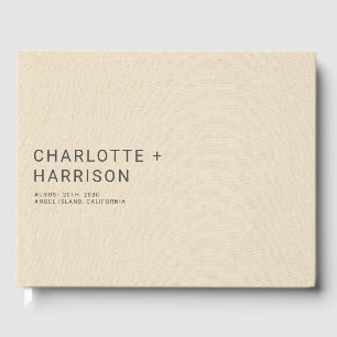 Minimalistische bruiloft monogram crème faux linne gastenboek
