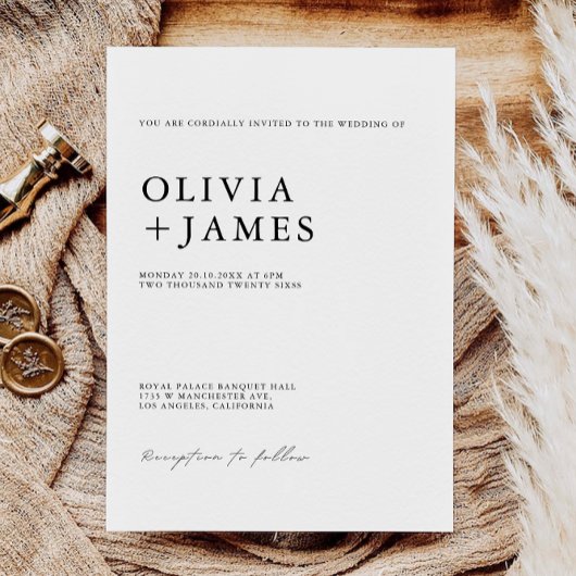 Minimalistische bruiloft nodigt uit tot Sjabloon Kaart