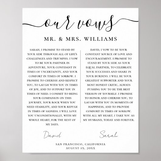 Minimalistische bruiloft Onze geloften met Elegant Poster (Voorkant)