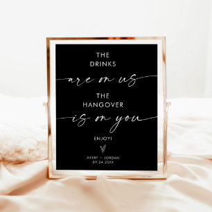 Minimalistische bruiloft open bar teken, zwart mod poster