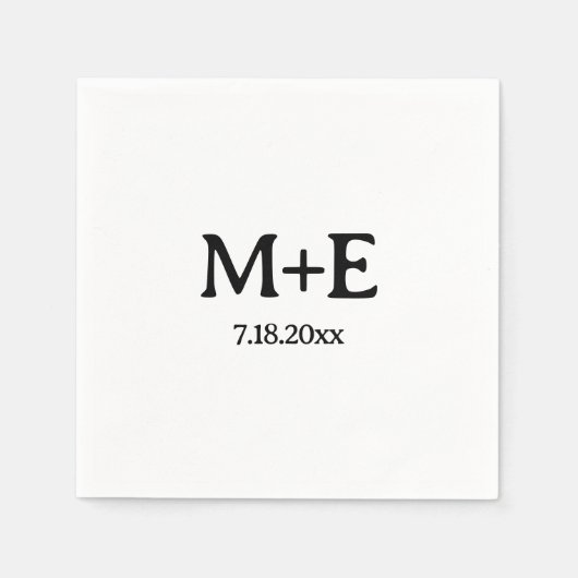 Minimalistische bruiloft paar Initialen & datum Servet (Voorkant)