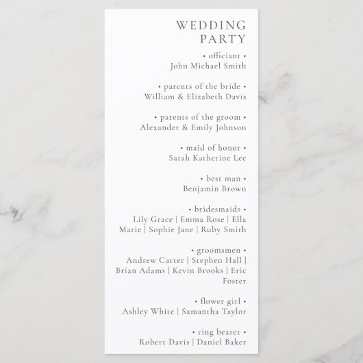 Minimalistische bruiloft programmakaart (Achterkant)