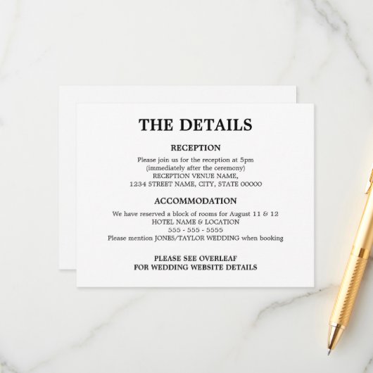 Minimalistische Bruiloft QR Code Details Behuizing Informatiekaartje (Voorkant / Achterkant in situ)