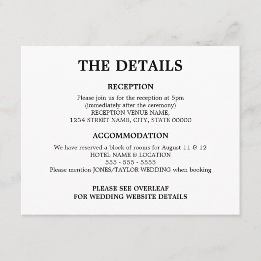 Minimalistische Bruiloft QR Code Details Behuizing Informatiekaartje (Voorkant)