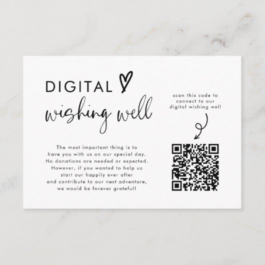Minimalistische Bruiloft QR Code Digital Wishing W Informatiekaartje (Voorkant)