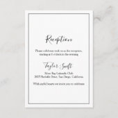 Minimalistische bruiloft receptie Kaart (Voorkant)
