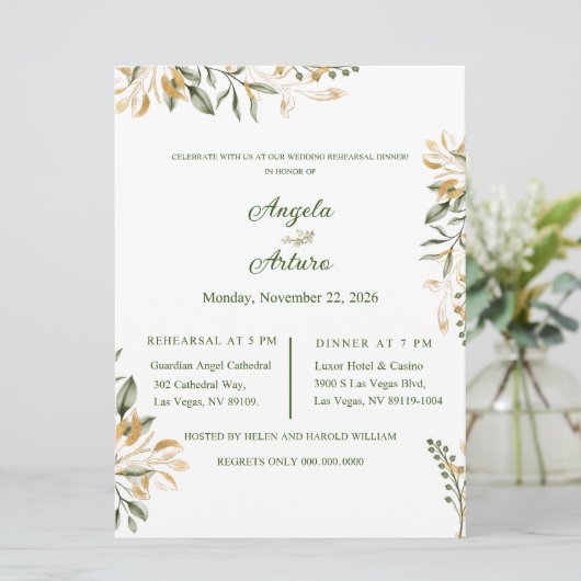 Minimalistische bruiloft repetitie diner uitnodigi kaart (Staand voorkant)