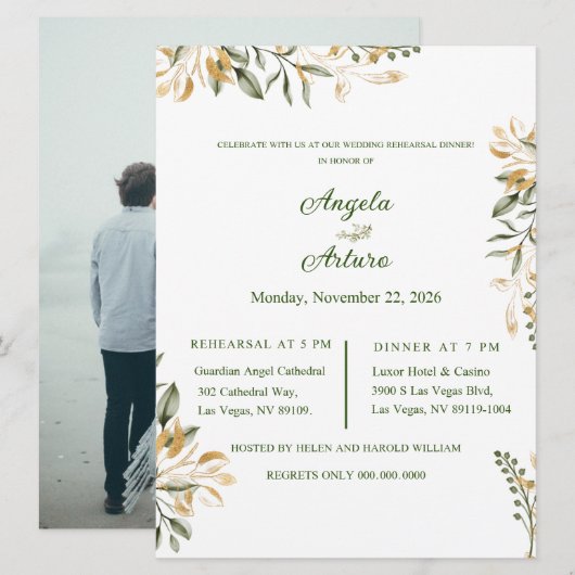 Minimalistische bruiloft repetitie diner uitnodigi kaart (Voorkant / Achterkant)