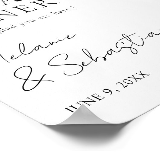 Minimalistische bruiloft repetitie diner welkom poster (Hoek)