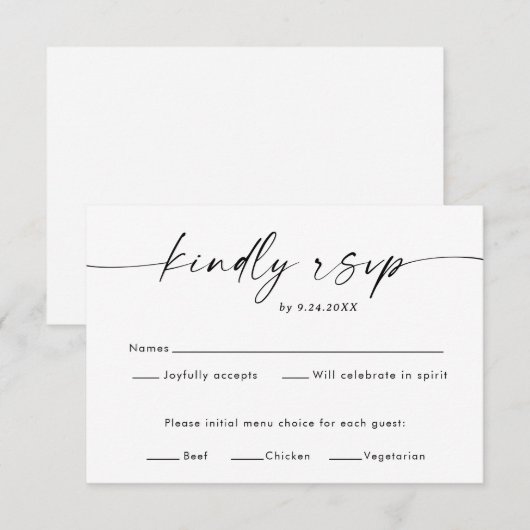 Minimalistische Bruiloft RSVP Kaart, 3.5x5" Reacti Bedankkaart (Voorkant / Achterkant)