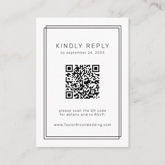 Minimalistische bruiloft RSVP Kaart met QR-code /  (Voorkant)